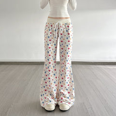 Drawstring print contrast low rise wide leg pant