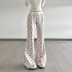 Drawstring print contrast low rise wide leg pant