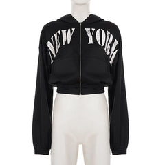 Hoodie long sleeve zip-up letter pattern top