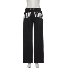 Pocket letter pattern medium rise straight leg pant