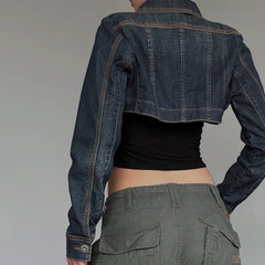 Long sleeve button turnover collar denim top