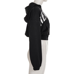 Hoodie long sleeve zip-up letter pattern top