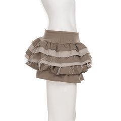 Ruched raw hem A line mini skirt