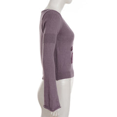 Knitted long sleeve v neck flower pattern top