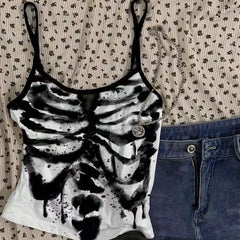 U neck skeleton print backless cami top