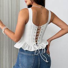 Self tie v neck corset ruched cami top