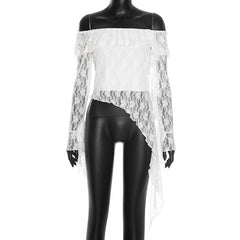 Off shoulder long sleeve irregular lace top