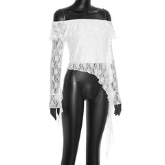 Off shoulder long sleeve irregular lace top