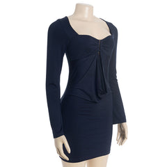 Hollow out long sleeve ruched solid cut out mini dress