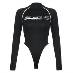 Long sleeve letter pattern high neck bodysuit