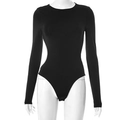 Crewneck long sleeve button backless bodysuit