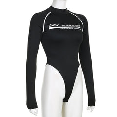 Long sleeve letter pattern high neck bodysuit