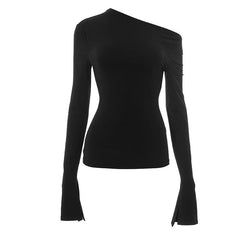 Long flared sleeve irregular one shoulder top