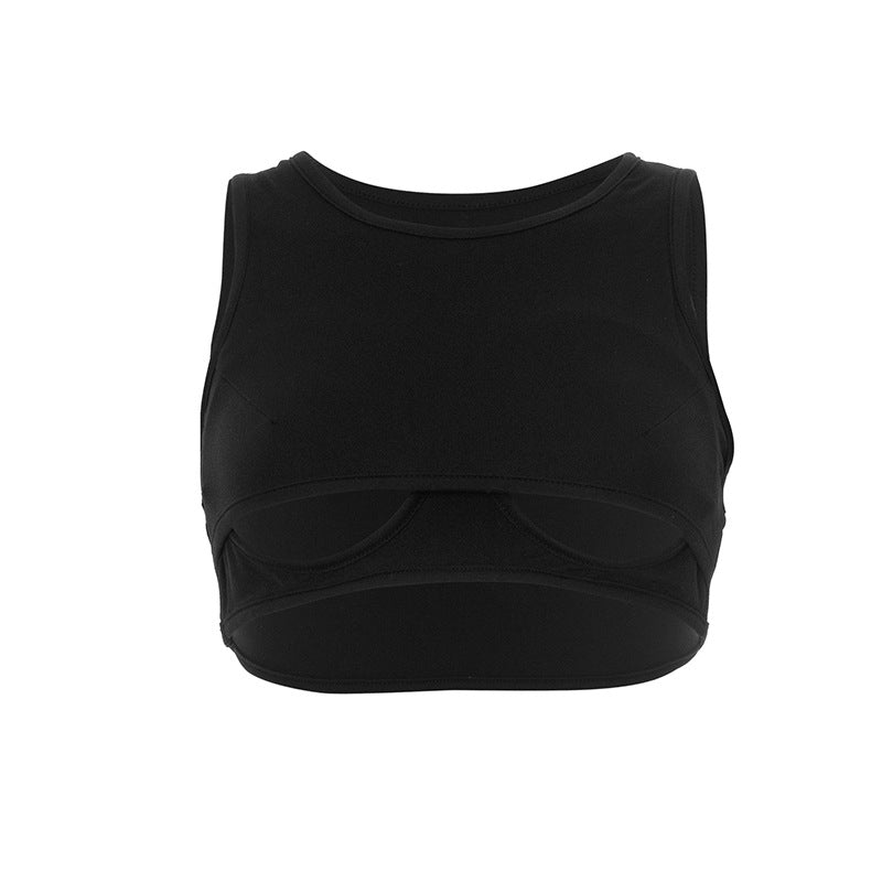 Hollow out crewneck sleeveless crop cut out top