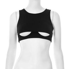 Hollow out crewneck sleeveless crop cut out top