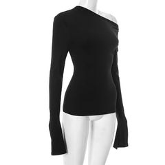 Long flared sleeve irregular one shoulder top
