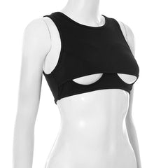 Hollow out crewneck sleeveless crop cut out top