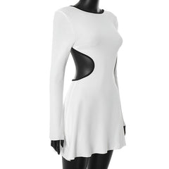 Long sleeve crewneck contrast backless mini dress