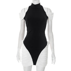 Ruched crewneck off shoulder mini dress