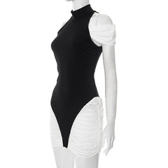 Ruched crewneck off shoulder mini dress