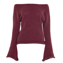 Long flared sleeve off shoulder solid top