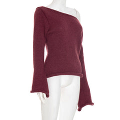 Long flared sleeve off shoulder solid top