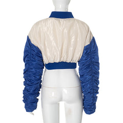 Ruched long sleeve button embroidery top