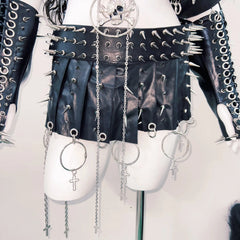 Lace up metal chain rivet applique PU leather top