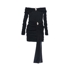 Off shoulder long sleeve mesh ruched mini dress