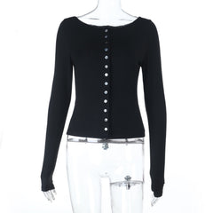 Long sleeve button solid top