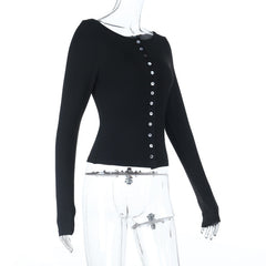 Long sleeve button solid top