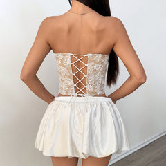 Bowknot lace up corset lace tube top