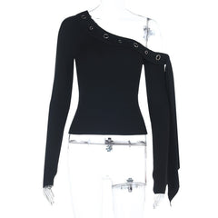 Long sleeve one shoulder knotted top