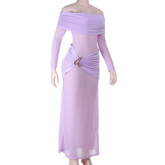 Off shoulder long sleeve ruched maxi dress