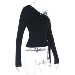 Long sleeve one shoulder knotted top