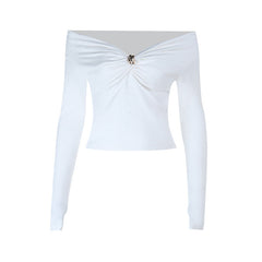 Off shoulder glitter long sleeve ruched top