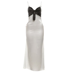 Bowknot v neck zip-up cami maxi dress