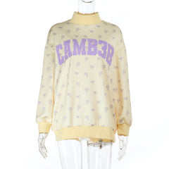 Long sleeve high neck letter print top