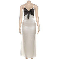 Bowknot v neck zip-up cami maxi dress
