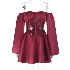 Off shoulder long sleeve zip-up lace mini dress
