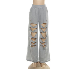 Ripped medium rise solid wide leg pant