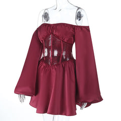 Off shoulder long sleeve zip-up lace mini dress
