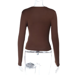Long sleeve v neck button applique top