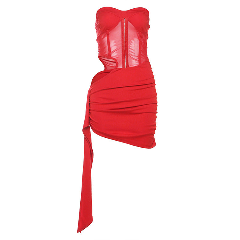 Sweetheart neck hollow out ruched tube cut out mini dress