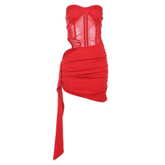 Sweetheart neck hollow out ruched tube cut out mini dress
