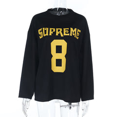 Crewneck long sleeve letter pattern top
