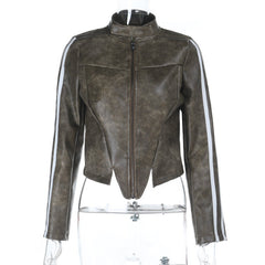Long sleeve zip-up button high neck top