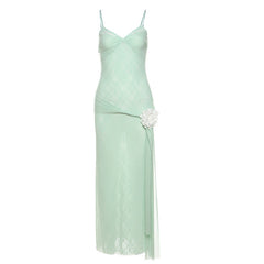 Mesh v neck flower applique cami maxi dress