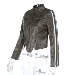 Long sleeve zip-up button high neck top