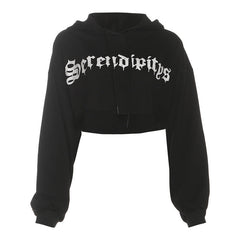 Hoodie drawstring long sleeve letter pattern top